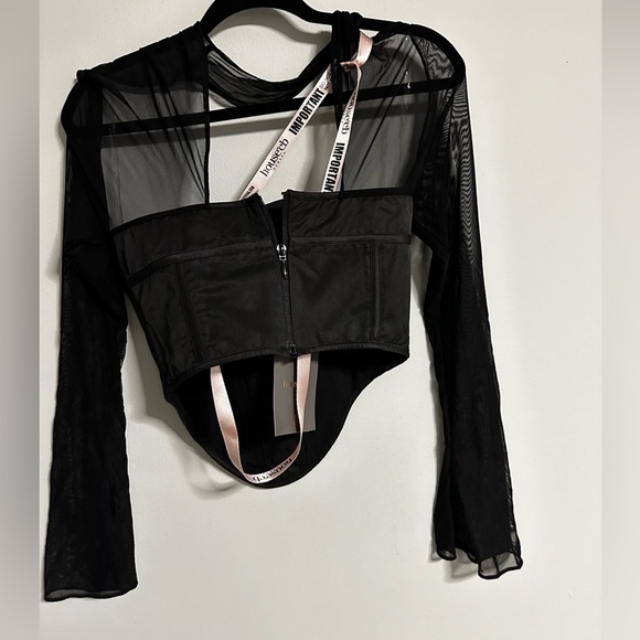 HOUSE OF CB Mina Plunge Long Sleeve Structured Corset Top Black M Edgy Bustier - Picture 5 of 16
